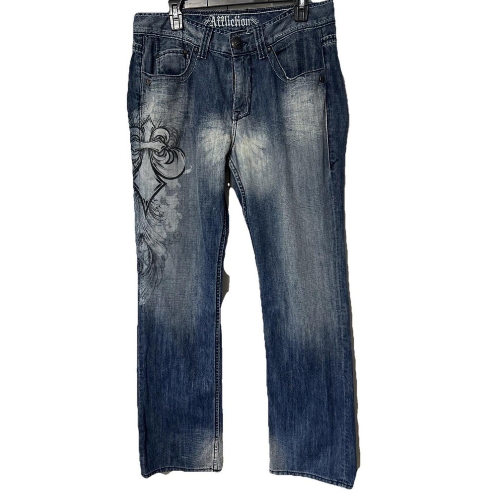Vintage Affliction Y2K Embroidered Back Pocket Straight Leg Jeans Men's 34x34